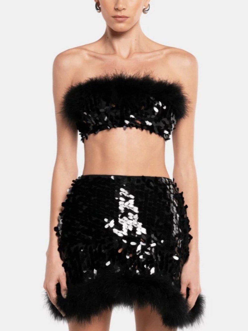 OW Collection Virgo Sequin Feather **Top** Only Black S NWOT